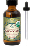 US Organic Avocado Oil Unrefined Virgin, USDA Certified Organic, 100% Pure & Natural, Cold Pressed, in Amber Glass Bottle w/Glass Eye dropper for Easy Application (2 oz (Small))