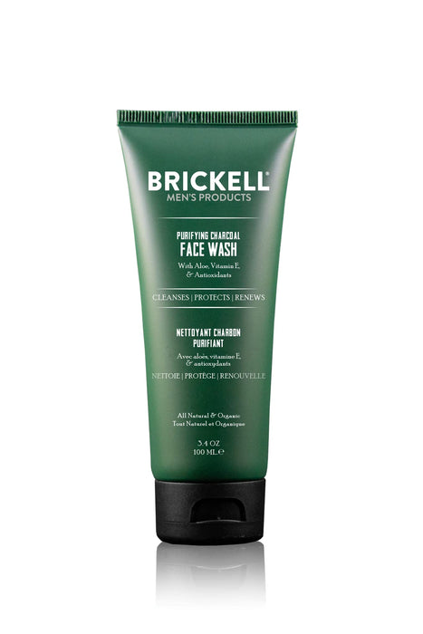 Brickell Men's Purifying Charcoal Face Wash for Men, Natural and Organic Daily Facial Cleanser, 3.4 Ounce, Scented Men's Face Cleanser