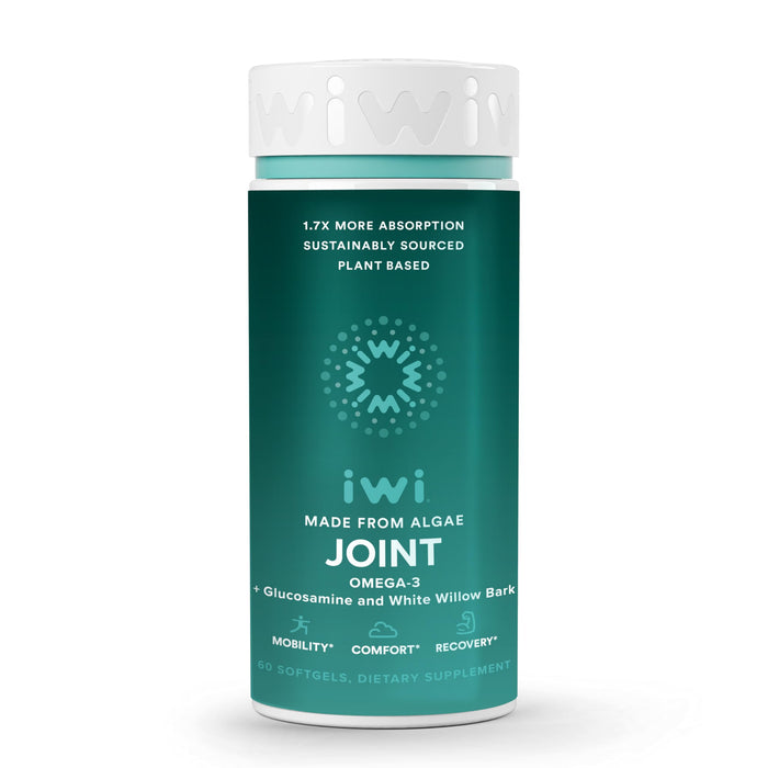 Iwi Joint Omega-3, 60 Softgels (30 Servings), Plant-Based Algae Omega-3 with Glucosamine, Joint Health & Mobility Support Dietary Supplement, Krill & Fish Oil Alternative, No Fishy Aftertaste