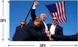 Pro Trump 2024 Flag 3X5 Ft Pennsylvania Fight Trump Rally Shooting Attempt Assasination Trump Election Flags - Trump Survived "I'LL NEVER STOP FIGHTING TO SAVE AMERICAS" Bannar for Indoor Outdoor Trump Fist Pump Fight Tapestry