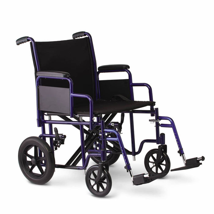 Medline Heavy Duty Transport Chair supports up to 500 lbs., Bariatric Transport Wheelchair, 22" x 18" seat, Blue Frame