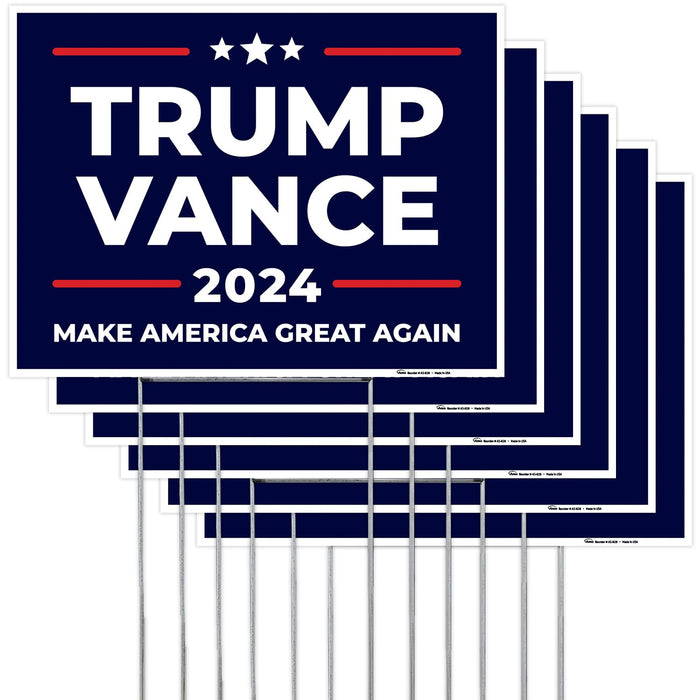 Armo Trump Vance 2024 Make America Great Again Yard Sign, Donald Trump JD Vance 18x24 (6 Pack) Inhes Corrugated Plastic Double Sided with Metal H Stake Waterproof, Outdoor Lawn Signage, Made in USA