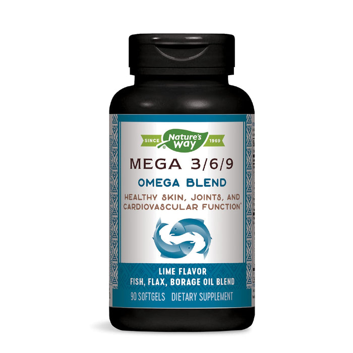 Nature's Way MEGA 3/6/9 Omega Blend, Non-GMO, Fish | Flax | Borage | Oils, Lime Flavor, 90 Count