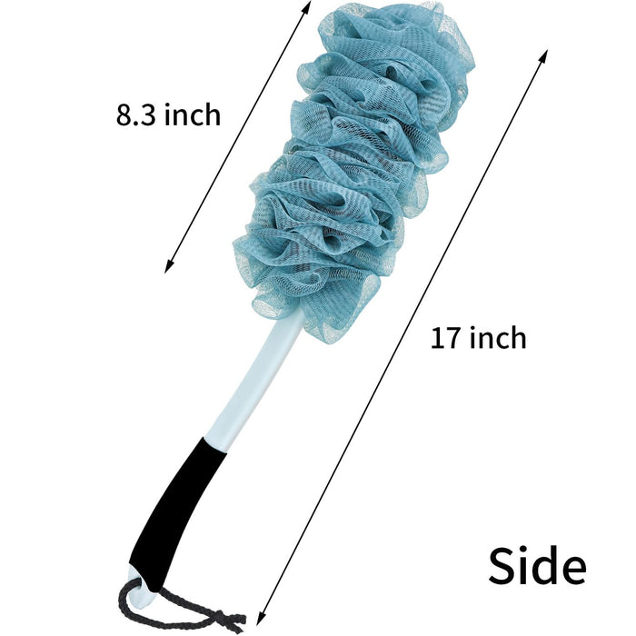 Jxicleang Back Scrubber for Shower, Back Loofah with Non-Slip Handle, Shower Loofah with Handle, Soft Nylon Mesh Sponge On a Stick for Men Women Elderly Kids (2 Pack= Two Blue)