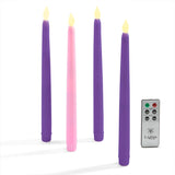 LampLust LED Advent Candles Set of 4 - Remote and Batteries Included, Flickering Flame, 10 Inch Flameless Taper Candlesticks for Christmas Catholic Advent Wreath, Purple and Pink Real Wax