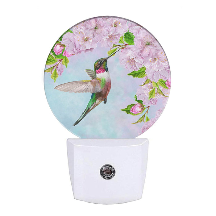 EKOBLA Bird Night Light Spring Hummingbird Pink Flowers Cherry Blossoms Night Lights Plug into Wall Auto on/Off, Indoor Plug-in Wall Light Sleep Friendly for Boys Girls Seniors Elderly