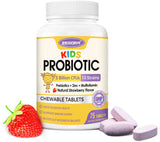 Kids Probiotic Chewables for Digestive Health with 5 Billion CFUs, Prebiotics and Probiotics for Kids for Gut Health, Immune Support, Nutrient Absorb, Vitamin C, Zinc, 75 Servings, Strawberry Flavor