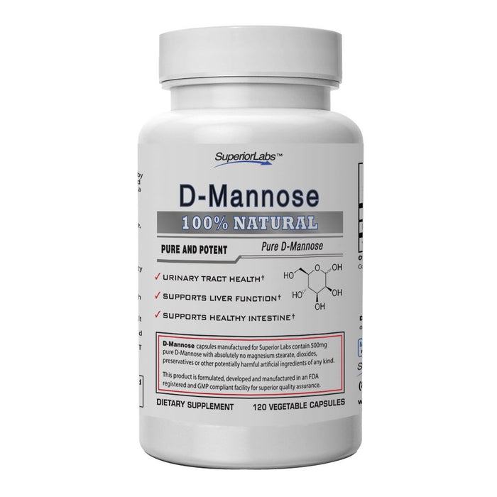Superior Labs – Best D-Mannose NonGMO Dietary Supplement – 500mg, 120 Vegetable Capsules – Powerful Prebiotic – Boosts Urinary Tract Health – Supports Digestive Health & Liver Function
