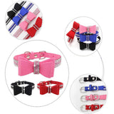 Rhinestone Bowtie Dog Collar for Girls Boys,Cute Dazzling Sparkling Soft Suede Leather Pretty Bling Cat Collars Crystal Diamond Pet for Small Medium Large Puppy Kitty Female Male