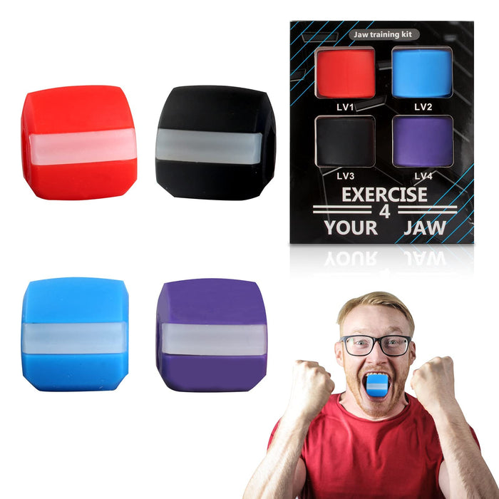 Quesuc 4 Pieces Jaw Trainer Ball, Jaw Line Chewing Trainer, Double Chin Trainer Ball, Define Jaw Line, Jaw Trainer Fitness Ball Neck Face Lifting, Jaw Chewing Ball (Four Colors)