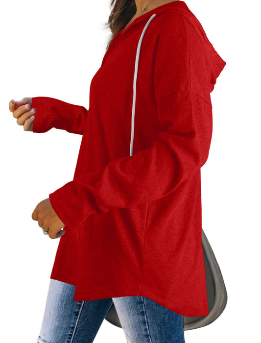 Christmas Sweatshirts for Women V Neck Long Sleeve Shirts Casual Tops Bright Red XL