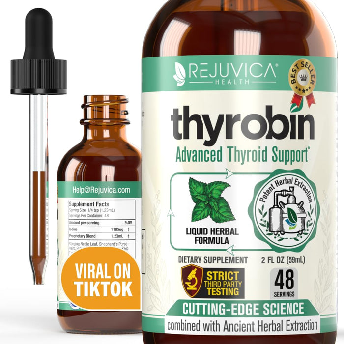 Rejuvica Health Thyrobin - Advanced Thyroid Support Supplement - Liquid Delivery for Better Absorption - Iodine, Stinging Nettle, Kelp, Astragalus, Ashwagandha & More!