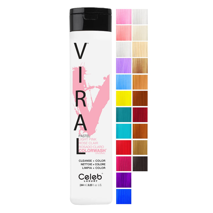 Celeb Luxury Viral Colorwash, Professional Semi-Permanent Hair Color Depositing Shampoo, Pastel Light Pink, 8.25 Fl Oz (Pack of 1)