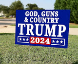 SignPro Trump Yard Sign | Trump for President 2024 Lawn Sign | God, Guns, & Country Trump Sign | 18" x 12" Corrugated Plastic Outdoor Weatherproof Yard Signs With H Stake | Double Sided