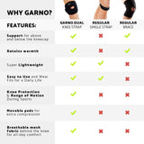 GARNO Knee Brace for Men and Women, Adjustable Neoprene Stabilizer for Meniscus Tear, Arthritis, Tendonitis, MCL, ACL, Pain Relief & Recovery, Tendon Support Strap for Running (Small/Medium Size)