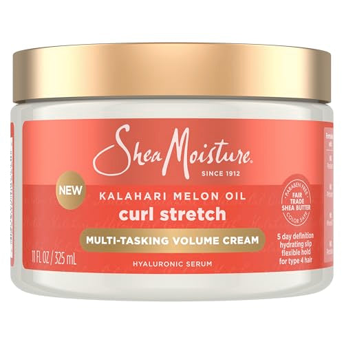 SheaMoisture Curl Stretch Multi-tasking Volume Cream Kalahari Melon Oil and a Tropical Vacation Scent With Hydrating Hyaluronic Serum, Defines Type 4 Curls For Days 11 Fl Oz