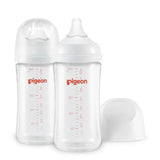 PIGEON Glass Nursing Bottle Wide Neck, Streamlined Body, Natural Feel, Easy to Clean, Heat-Resistant, 8.1 Oz(Pack of 2), Includes 2pcs M Nipples (3m+)