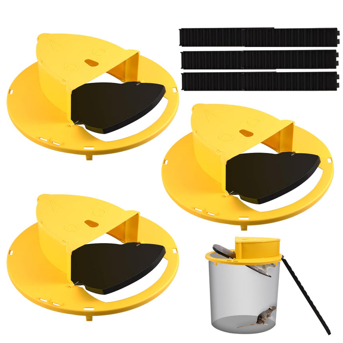 Basysion Mouse Trap Bucket, for Garage, Indoor and Outdoor auto-Turnover Humane or Deadly Mouse Traps. Bucket lid Mouse Traps for 5 Gallon Buckets (3 Pack).