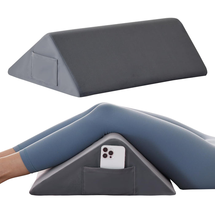 BIEEZZK Knee Wedge Pillow for Pain Relief - Memory Foam Leg Elevation Pillow for Post-Surgery Recovery, Sciatica, Hip & Back Support - Knee Wedge for Sleeping, Ankle & Joint Care, Velvet Grey