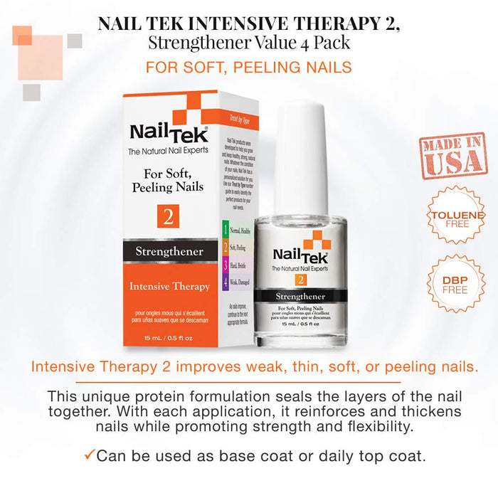 Nail Tek Intensive Therapy 2, Nail Strengthener for Soft and Peeling Nails, 0.5 oz x 2-Pack