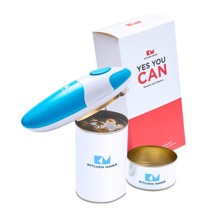 Kitchen Mama Auto Electric Can Opener: Open Your Cans with A Simple Press of Button - Automatic, Hands Free, Smooth Edge, Food-Safe, Battery Operated, YES YOU CAN (Sky Blue)