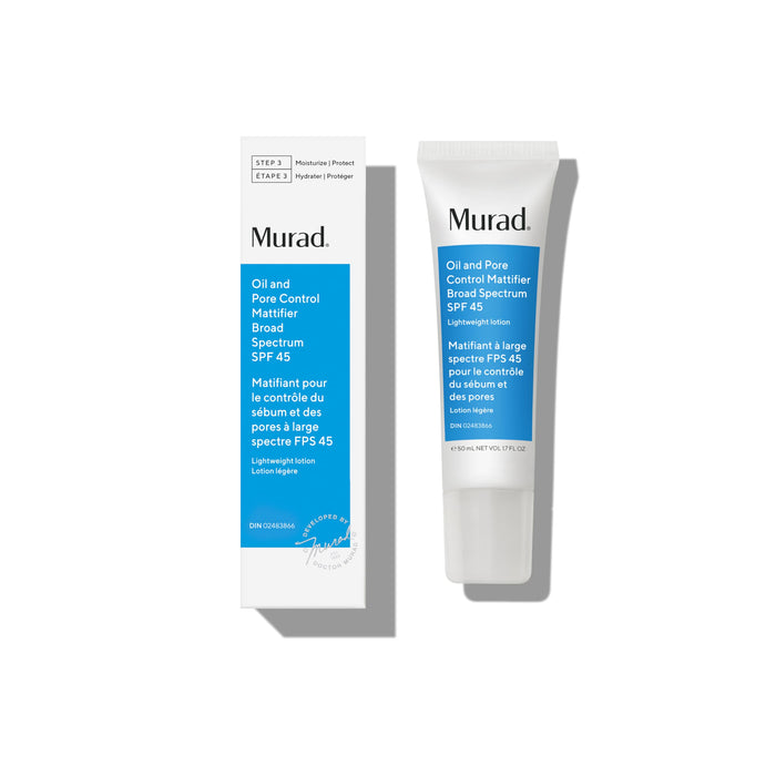 Murad Oil & Pore Control Mattifier SPF 45 - Lightweight SPF Facial Moisturizer and Pore Mattifier, Controls Oil and Shine for Up to 10 Hours, Provides Broad Spectrum UVA/UVB SPF 45 Protection - 1.7 oz