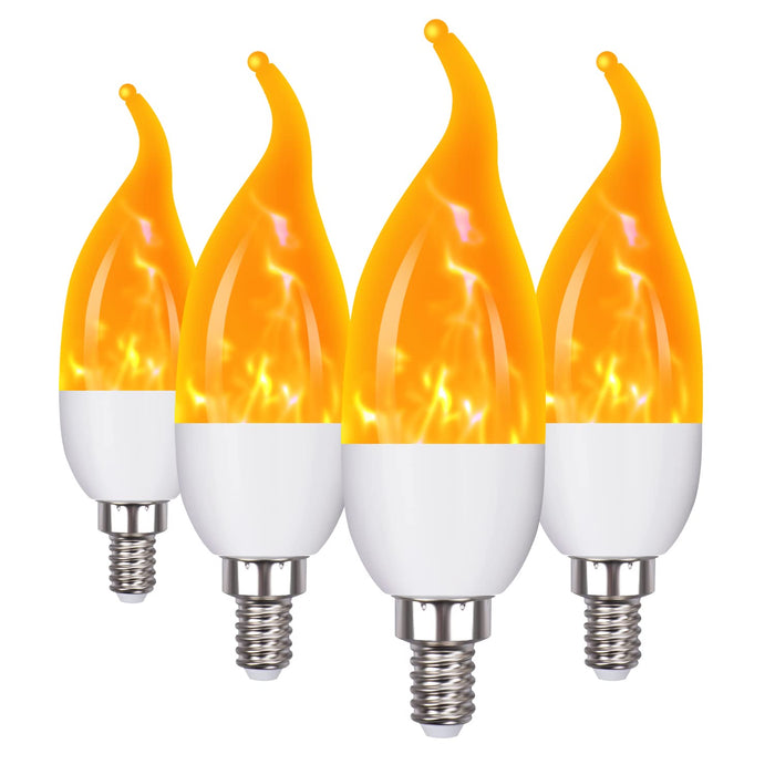 OHLGT E12 Flame Bulbs 4 Packs, 3 Mode LED Candelabra Flame Light Bulb 2.0 Watt Warm White Chandelier Flame Bulbs,1800k Candle Light Bulbs, Flame Tip for Christmas Party Decorations