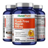 NusaPure Flush Free Niacin 500mg 250 caps (Vegan,Non-GMO & Gluten Free) Bioperine
