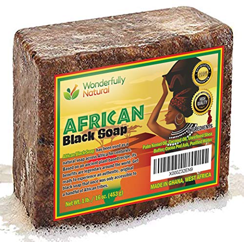 Organic African Black Soap - For Acne & Dark Spots | Natural Vegan and Cruelty Free – Satisfaction Guarantee 1lb bar | 90 day Supply