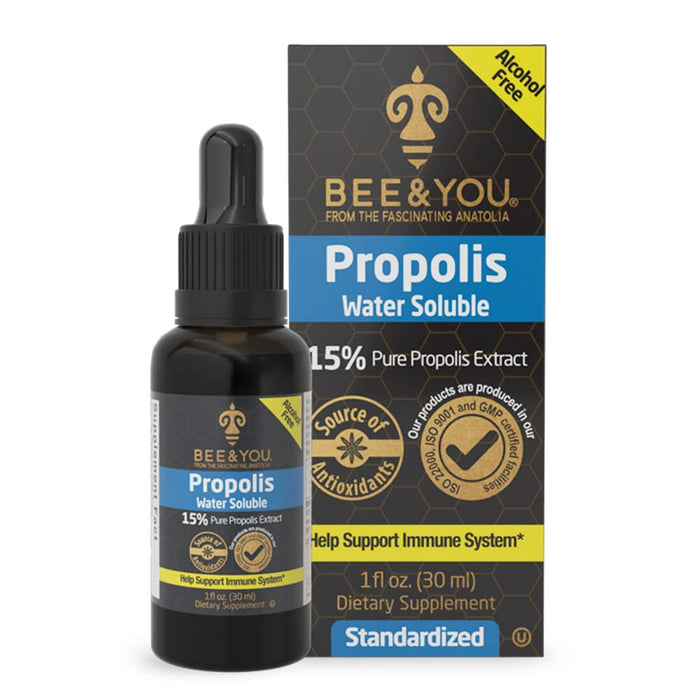 BEE and You, 100% Natural Pure Propolis Extract, Water Soluble Drops, High Potency, Ultra Pure, Immune Support Supplement, Antioxidants, Natural Detox, Keto, Paleo, Gluten-Free, 1 Fl Oz