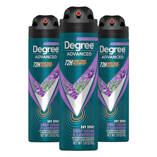 Degree Men Advanced Antiperspirant Deodorant Dry Spray Deep Cedar & Lavender 3 Count 72-Hour Sweat and Odor Protection Deodorant for Men With Body Heat Activated Technology 3.8 oz