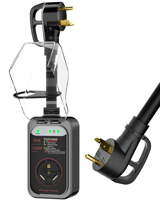 EPLCSE RV Surge Protector 30 Amp, 13000 Joules RV Circuit Analyzer with Waterproof Cover,RV Adapter Plug for Camper Travel Trailers (30AMP-Black)