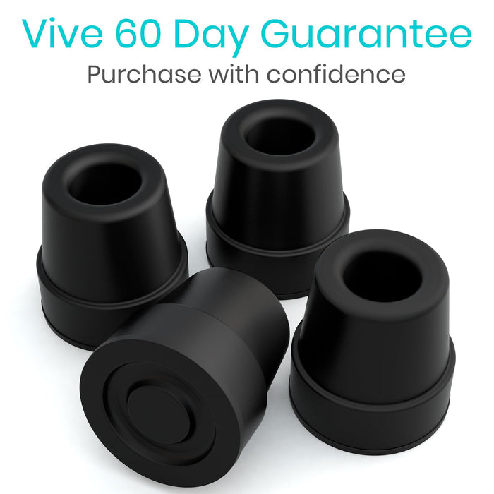 Vive Quad Cane Tips (Set of 4) - Heavy Duty 1/2 inch Replacement Rubber Foot - Black Attachment Base Grip - Accessories for Walking and Standing Stick - Durable End for Women, Men, Seniors, Elderly