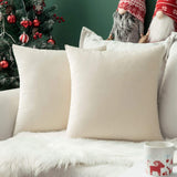 MIULEE Pack of 2 Velvet Soft Solid Decorative Square Throw Pillow Covers Set Christmas Cushion Case for Spring Couch Sofa Bedroom Car 16x16 Inch 40x40 cm Cream White