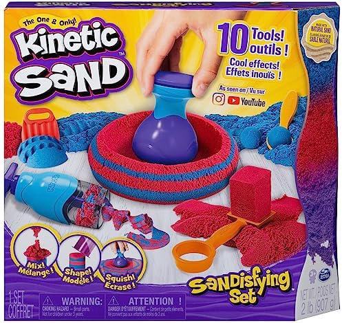 Kinetic Sand, Sandisfying Set with 2lbs of Sand and 10 Tools, Play Sand Sensory Toys for Kids Ages 3 and up