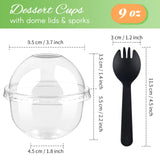 Zezzxu 50 Pack 9 oz Clear Plastic Dessert Cups with Dome Lids (No Hole) and Sporks, Disposable Yogurt Parfait Cups with Lids for Fruit Salad Ice Creams Pudding Cakes