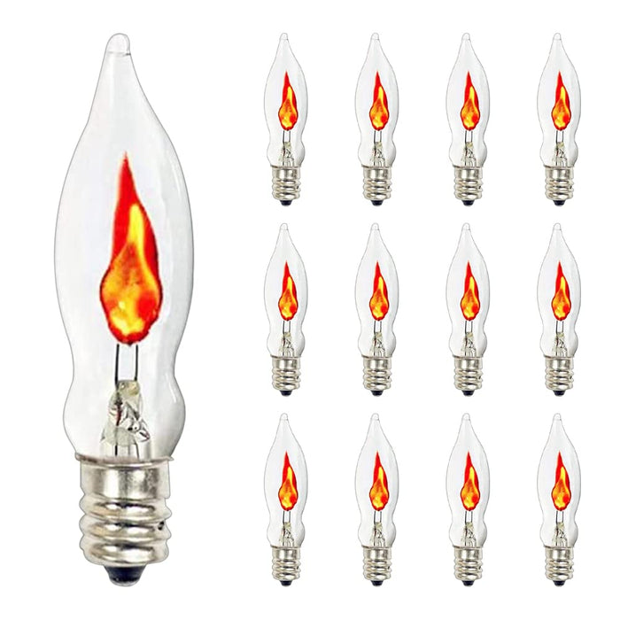 Doratale Christmas Flicker Flame Light Bulbs, Clear Flame Shape Replacement Bulbs Dances with a Flickering Orange Flame Glow, E12 Candelabra Base Replacement Bulbs, 1 Watt, 120 Volt- 12 Pack