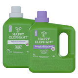 Happy Elephant Liquid Laundry Bundle - Laundry Detergent & Fabric Softener, Ultra Concentrated, Eco Friendly, Stain Remover, Fresh Linen, High Efficient, 64 loads - White Tea and Fig (2 x 64 fl oz)