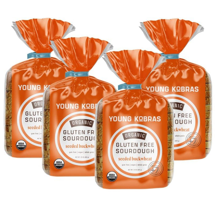 Young Kobras Organic, Gluten-Free Seeded Buckwheat Sourdough Bread (4-pack) - Allergen Friendly, Vegan, Gum-Free, Simple Ingredients & Made Fresh to Order