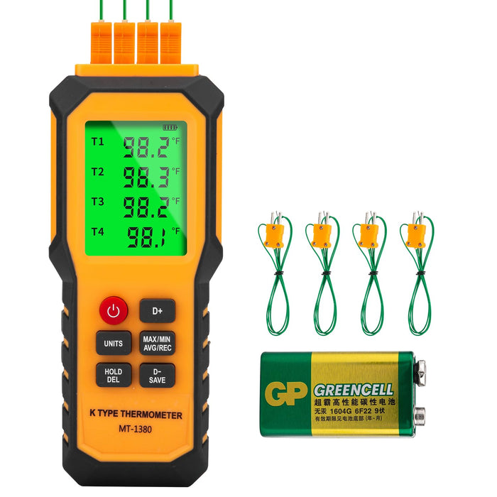 4-Channel K-Type Temperature Thermometer with LCD Backlight Measurement Range- 328℉~2501℉,YMZMeter Temperature Data Logger Comes with 4 PCS Thermocouple Probe Sensor -104℉~752 ℉ 9V Battery Included.