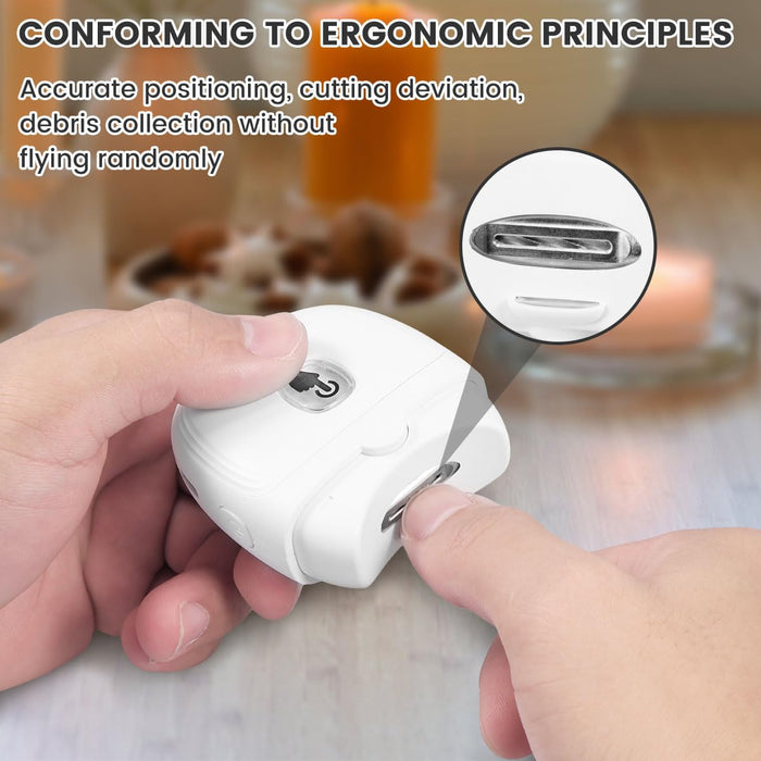 Automatic Nail Clipper Electric Nail Clippers with Light Rechargeable Fingernail Trimmer with Nail Scraps Storage Electric Nail Cutter Scissors for Infant, Children, Adults and Elderly (White)