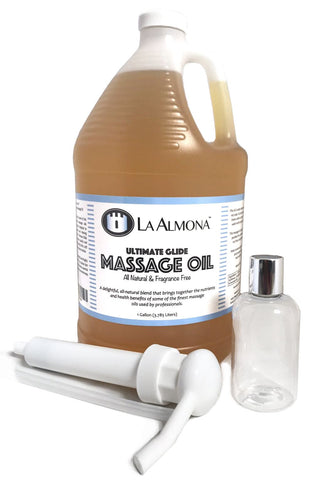 La Almona - Ultimate Glide Massage Oil, 1 Gallon with Dispensing Pump & 4oz Bottle