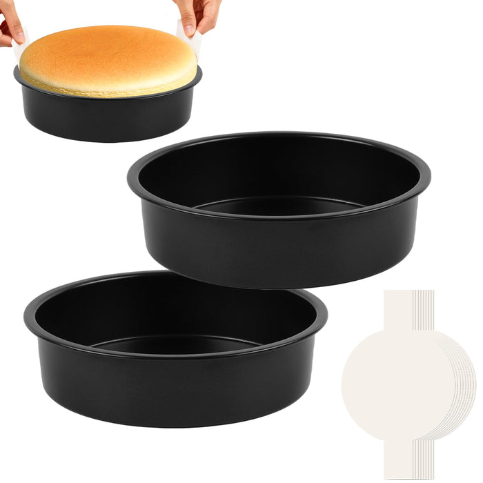 tutikuki 9 Inch Cake Pan Set of 2 - Nonstick Carbon Steel Round Cake Baking Pans with Parchment Paper, Dishwasher Safe, Durable for Large Layer Cakes, Birthday & Christmas Baking