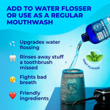 WATER DENT Water Flosser Rinse, IRRIGANT, Concentrate Mouthwash 1:10 = 44 fl.oz, Travel Size, Add to Water Flosser, Mint Flavor, Alcohol Free, Fluoride Free