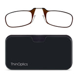 ThinOptics unisex-adult Reading Glasses + Black Universal Pod Case | Brown Frames, 1.50 Strength Readers Brown Frames / Black Case, 44 mm