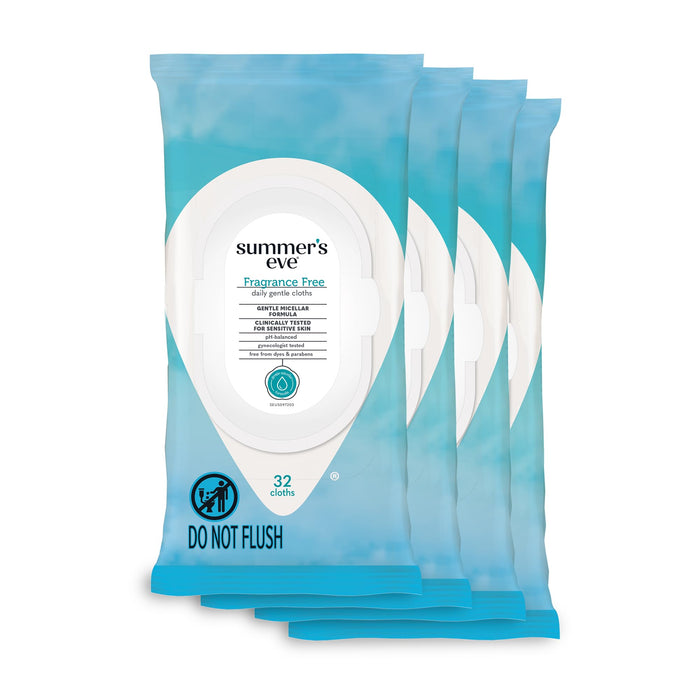 Summer's Eve Fragrance Free Gentle Daily Feminine Wipes, Removes Odor, pH balanced, 32 Count, 4 Pack