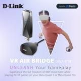 D-Link VR Air Bridge for Meta Quest - Dedicated WiFi 6 Connection Between VR Headset and Gaming PC - Wire-Free/LAG-Free PCVR Gameplay - Official Meta Accessory (DWA-F18)