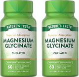 Magnesium Glycinate Capsules | 200mg | 60 Count | Chelated Superior Absorption Formula | Non-GMO & Gluten Free Supplement | by Nature's Truth (Pack of 2)