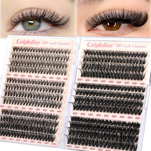 Calphidar Eyelash Clusters 30D+40D+50D+60D+80D+100D Lash Clusters Wispy Individual Lashes 476PCS D Curl Lash Extension 8-16MM Natural Lashes Clusters DIY Cluster Eyelash Extensions for Beginners