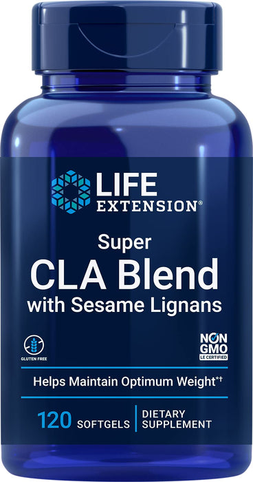 Life Extension Super CLA Blend with Sesame Lignans, conjugated linoleic acid, sesame seed extract, weight management, body composition, gluten free, non-GMO, 120 softgels